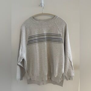 American Eagle Outfitters Heather Gray Crewneck with Navy Stripe Band